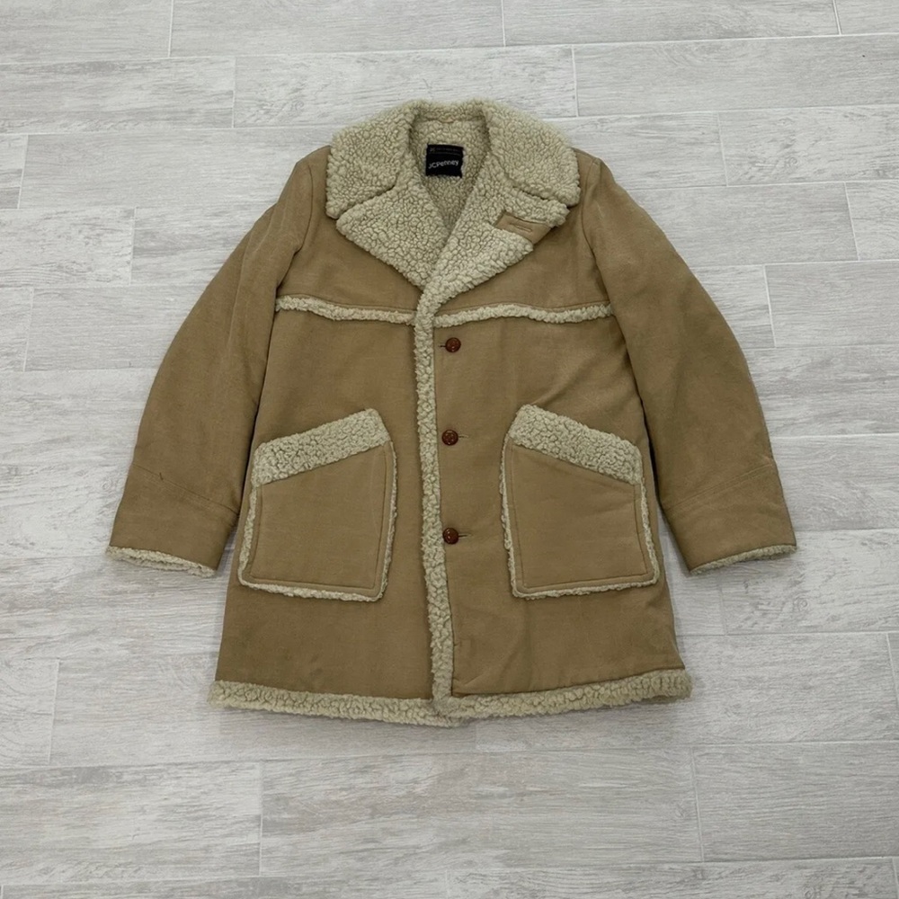 Vintage 80s JC Penney Suede Leather Sherpa Lined Coat Jacket 
Men’s One Size